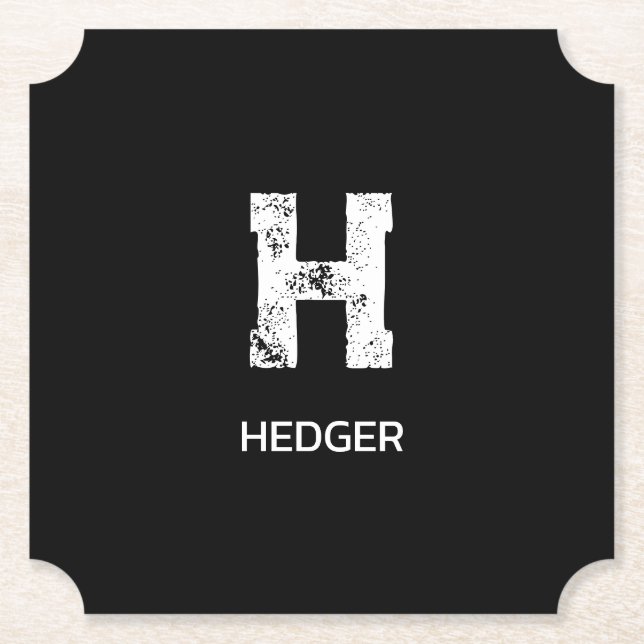MINIMALIST WHITE ONE LETTER MONOGRAM NAME BLACK PAPER COASTER (Front)