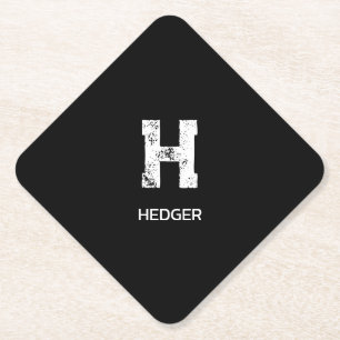MINIMALIST WHITE ONE LETTER MONOGRAM NAME BLACK PAPER COASTER