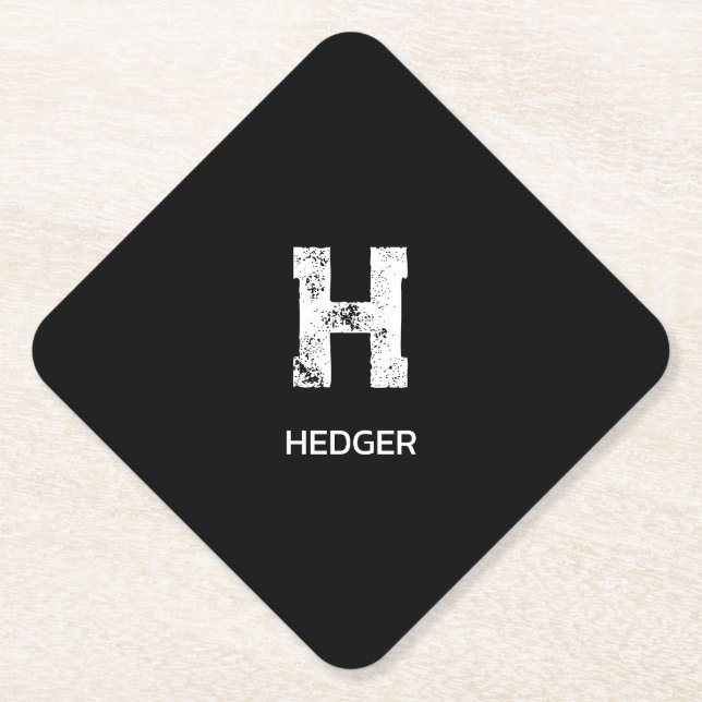 MINIMALIST WHITE ONE LETTER MONOGRAM NAME BLACK PAPER COASTER (Front)