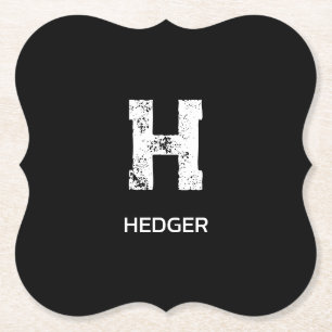 MINIMALIST WHITE ONE LETTER MONOGRAM NAME BLACK PAPER COASTER