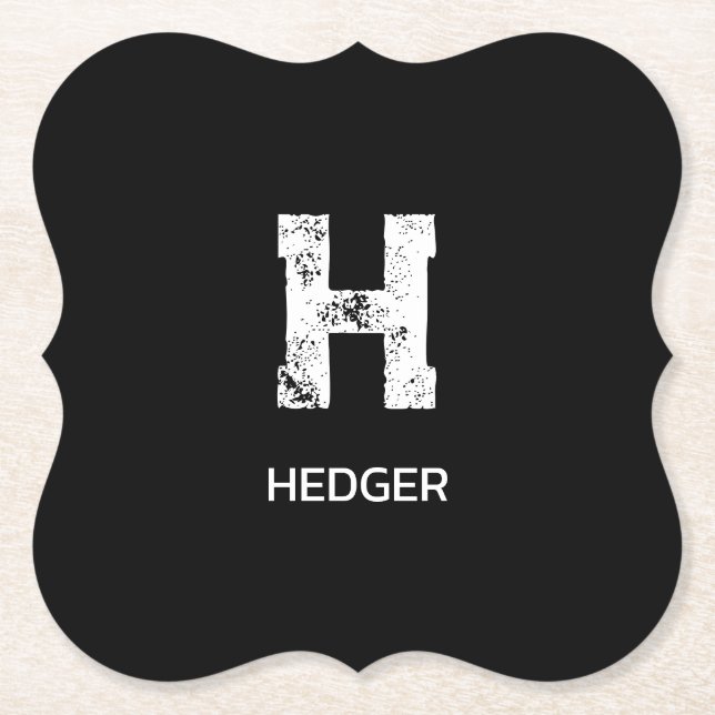 MINIMALIST WHITE ONE LETTER MONOGRAM NAME BLACK PAPER COASTER (Front)