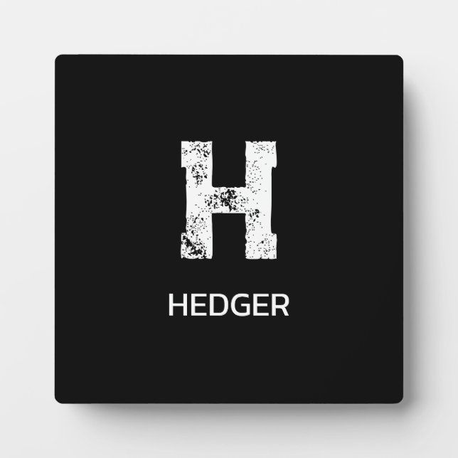MINIMALIST WHITE ONE LETTER MONOGRAM NAME BLACK  PLAQUE (Front)