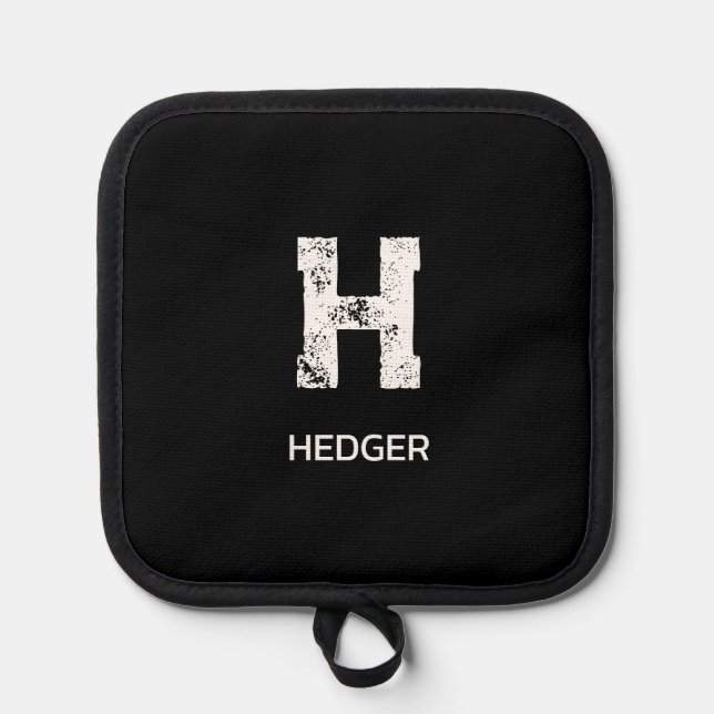 MINIMALIST WHITE ONE LETTER MONOGRAM NAME BLACK POT HOLDER (Front)