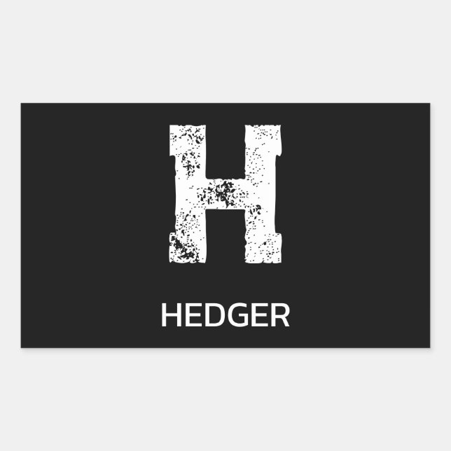 MINIMALIST WHITE ONE LETTER MONOGRAM NAME BLACK RECTANGULAR STICKER (Front)