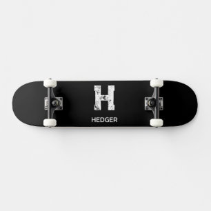 MINIMALIST WHITE ONE LETTER MONOGRAM NAME BLACK SKATEBOARD