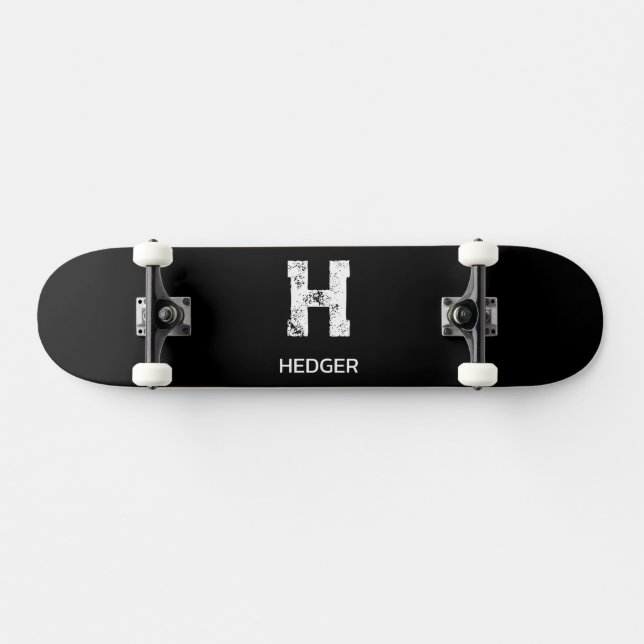 MINIMALIST WHITE ONE LETTER MONOGRAM NAME BLACK  SKATEBOARD (Horz)