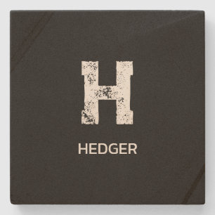 MINIMALIST WHITE ONE LETTER MONOGRAM NAME BLACK STONE COASTER