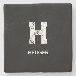 MINIMALIST WHITE ONE LETTER MONOGRAM NAME BLACK STONE COASTER
