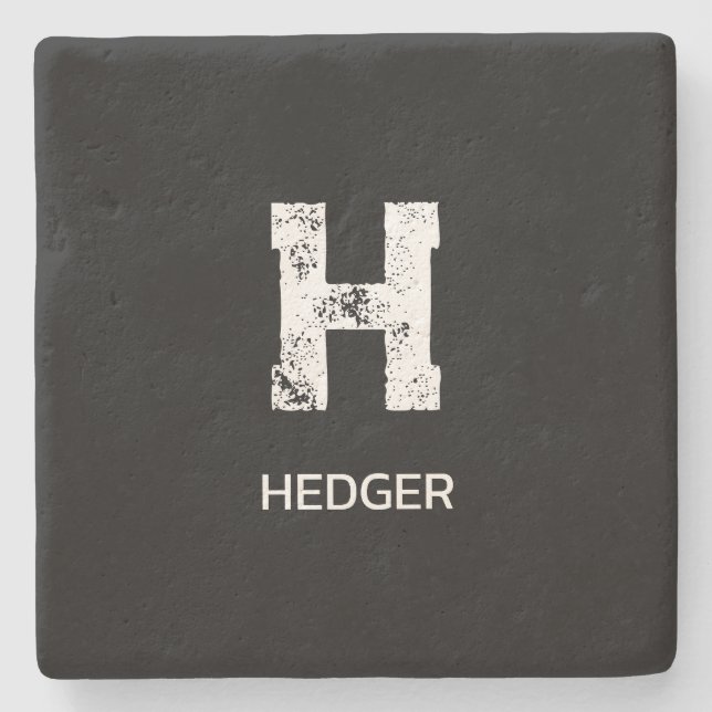 MINIMALIST WHITE ONE LETTER MONOGRAM NAME BLACK STONE COASTER (Front)