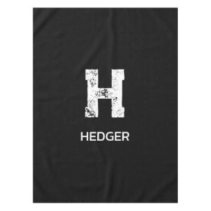 MINIMALIST WHITE ONE LETTER MONOGRAM NAME BLACK TABLECLOTH