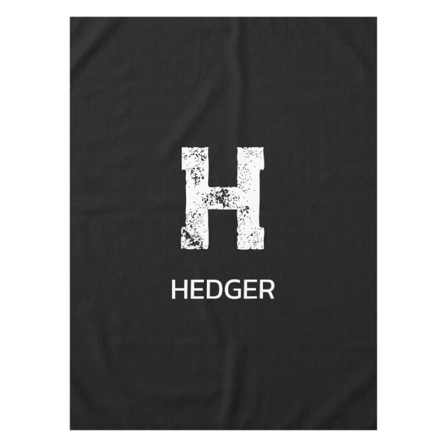 MINIMALIST WHITE ONE LETTER MONOGRAM NAME BLACK  TABLECLOTH (Front)