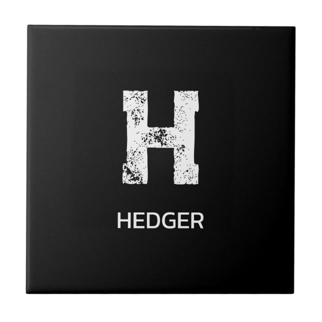 MINIMALIST WHITE ONE LETTER MONOGRAM NAME BLACK TILE (Front)