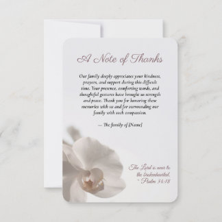 Minimalist White Orchid Memorial Thank You Card