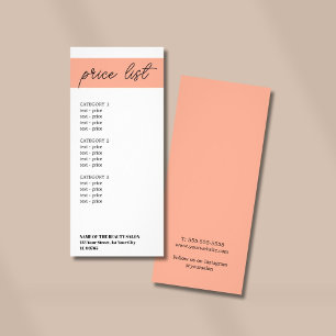 Minimalist White Peach Stripe Beauty Price List Rack Card