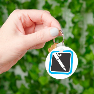 Minimalist White Pen Silhouette Writer Icon Key Ring