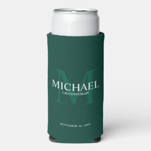 Minimalist White Personalised Groomsmen Can Cooler