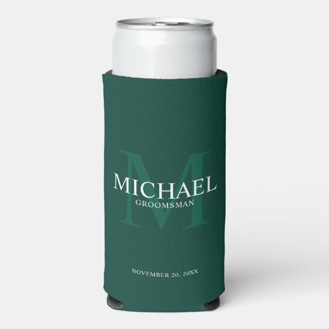 Minimalist White Personalised Groomsmen Can Cooler (Seltzer Front)