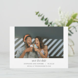 Minimalist White Photo Couple Modern Wedding Names Save The Date