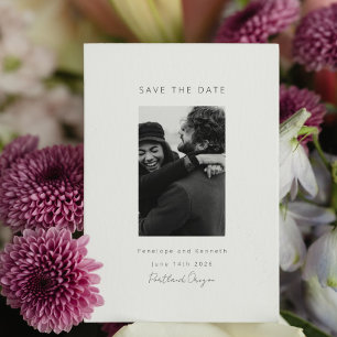 Minimalist White Photo Portrait Wedding Couple Save The Date