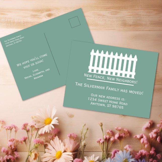 Minimalist White Picket Fence on Green We've Moved Postcard (Minimalist White Picket Fence on Green We've Moved Postcard
)