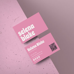 Minimalist white & Pink   Modern QR Code  Business Card