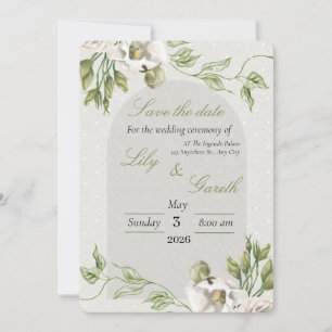 Minimalist White Polka Dot Greenery Save The Date