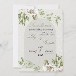 Minimalist White Polka Dot Greenery Save The Date