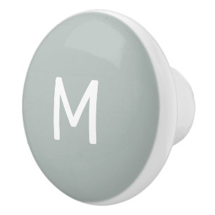 Minimalist White Print Monogram on Grey Ceramic Knob