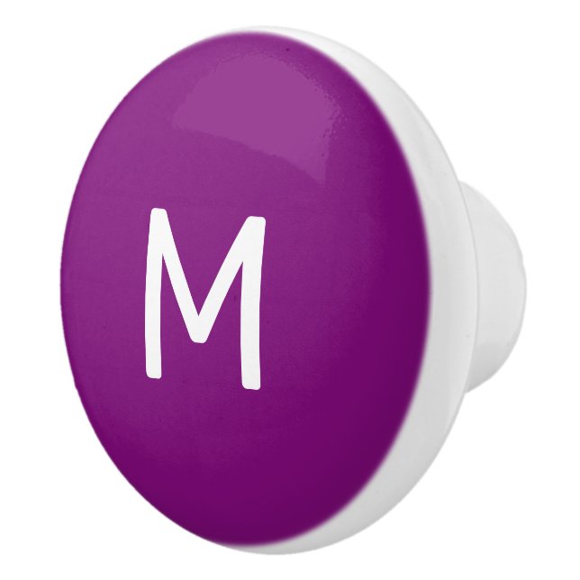 Minimalist White Print Monogram on Purple Ceramic Knob (Right)