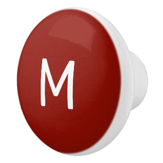 Minimalist White Print Monogram on Red Ceramic Knob