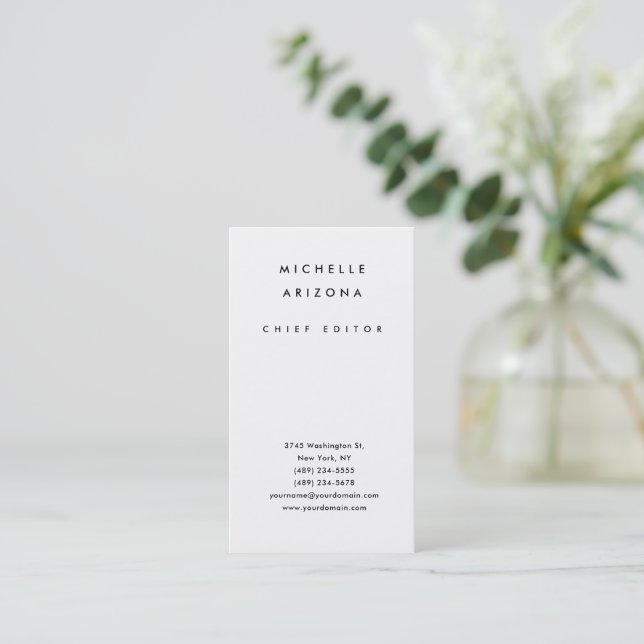 Minimalist White Professional Modern Business Card (Standing Front)