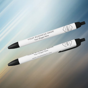 Minimalist White Promotional Company Business Logo Black Ink Pen