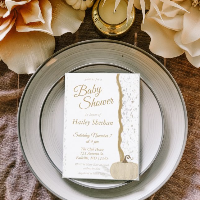 Minimalist White Pumpkin Fall Baby Shower Invitation (Creator Uploaded)