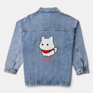 Minimalist White Puppy with Red Bandanna Denim Jacket
