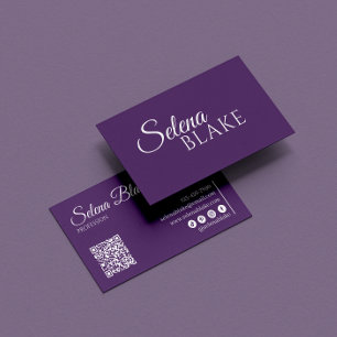 Minimalist white & Purple Modern QR Code Business Card