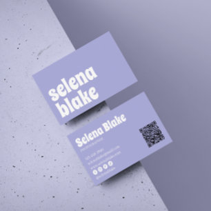 Minimalist white & purple Modern QR Code Business Card