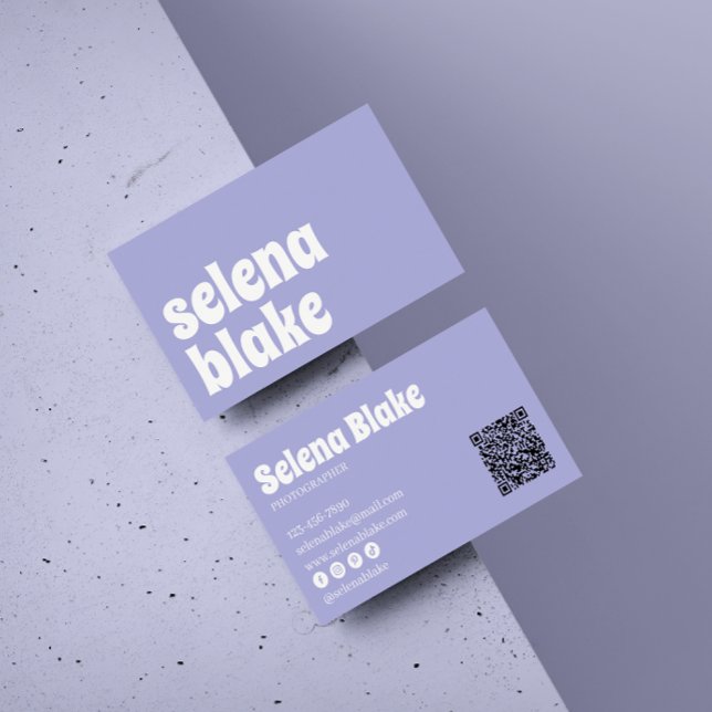 Minimalist white & purple | Modern QR Code  Business Card (Creator Uploaded)