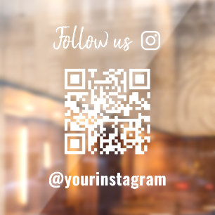 Minimalist White QR Code Follow Us on Instagram Window Cling