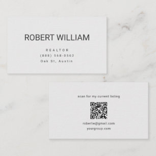 Minimalist White QR Code Real Estate Realtor agent Business Card