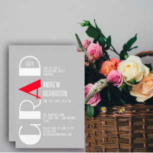 Minimalist white red graduation grey announcement