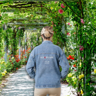 Minimalist white red graduation name denim jacket