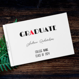 Minimalist white red graduation name guest book