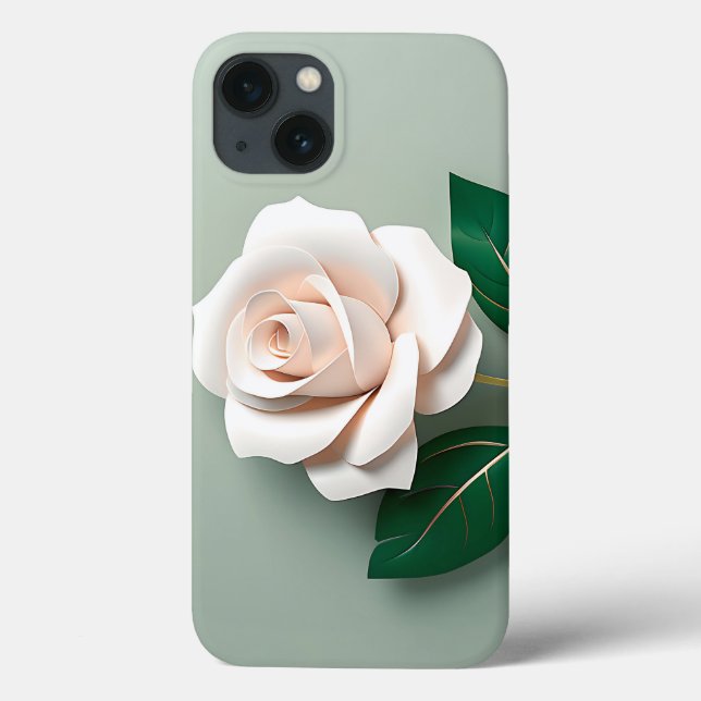 Minimalist White Rose On Green Case-Mate iPhone Case (Back)