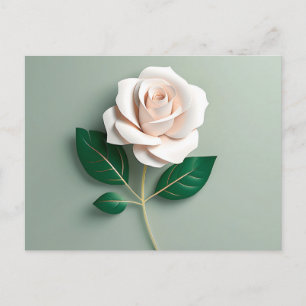 Minimalist White Rose On Green Postcard