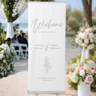 Minimalist white sage green hand written welcome retractable banner