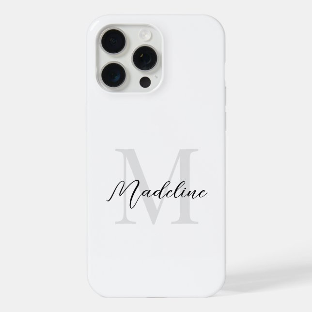 Minimalist White Script Calligraphy Monogram iPhone Case (Back)