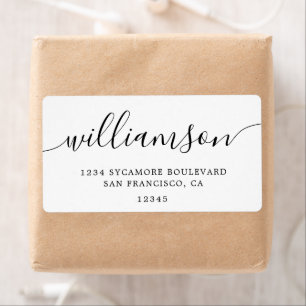 Minimalist White Script Family Return Address
