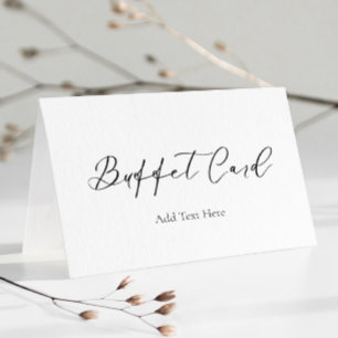 Minimalist White Script Food Label Buffet Card