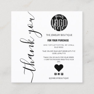 Minimalist White Signature Script Order Thank You Square Business Card