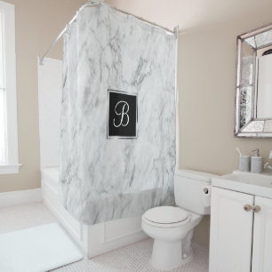 Minimalist White Silver and Grey Textured Marble Shower Curtain